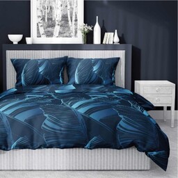 Pościel satynowa 180x200 Home Satin 58 granatowa liście