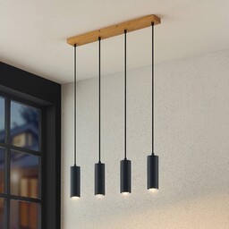 Lampa wisząca Maniva Lindby, możliwość ściemniania, jasne drewno,