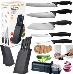 Komplet 5 Noży Do Kuchni Fiskars W Czarnym