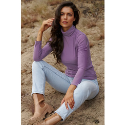 Liliowa Klasyczna Bluzka z Golfem