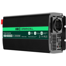 GREENCELL Przetwornica 12V na 230V 1000W/2000W Modyfikowana sinusoida