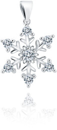 Rodowany srebrny wisiorek płatek śniegu śnieżynka białe cyrkonie