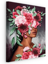 Muralo Obraz Portret Kobiety z Różami i Liśćmi
