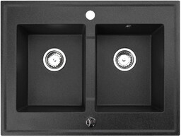 Zlewozmywak Granitowy dwukomorowy czarny metalik GRANDE