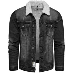 Kurtka męska jeansowa z futrem czarna Recea -