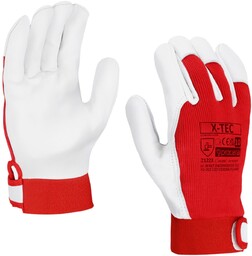 RĘKAWICE OCHRONNE WZMOCNIONE KOZIĄ SKÓRĄ X-TEC; ZAPINANE