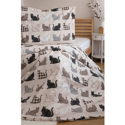 Jerry Fabrics Pościel bawełniana 220x200 Koty beżowa czarna
