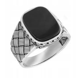 Sygnet srebrny pr. 925 Onyks Prostokątny Kratka Pierścień