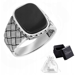 Sygnet srebrny pr. 925 Onyks Prostokątny Kratka Pierścień