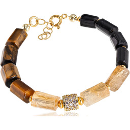 Oryginalna Bransoletka Tygrysie Oko Cytryn Turmalin Złote Srebro