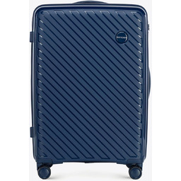 Średnia walizka z polipropylenu w tłoczone paski granatowa