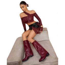 SHEIN BORDOWE KLASYCZNE KOZAKI Z MATERIAŁU SYNTETYCZNEGO 36,5