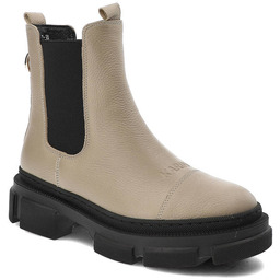 Beżowe Botki Karino Damskie Skórzane Obuwie