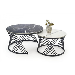 FLAMINGO zestaw 2 ław, czarny marmur / biały