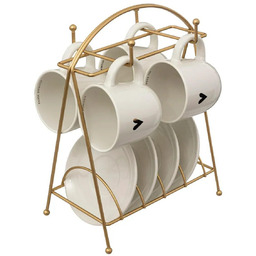 Zestaw 4 filiżanki na złotym stojaku