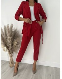 Czerwony Komplet Narzutka + Spodnie