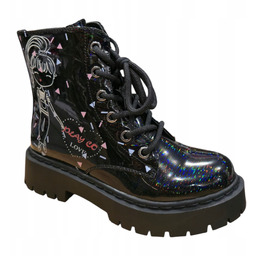 Wojtyłko Trzewiki Dziewczęce Wiosenne Traperki Błyszczące 3D Glany