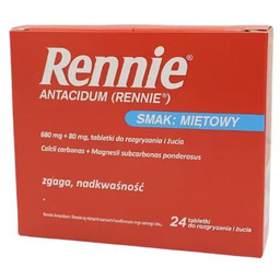 Rennie Antacidum smak miętowy, 24 tabl. do rozgryzania