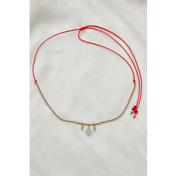 Pakamera Naszyjnik czerwony sznurek z akwamarynem