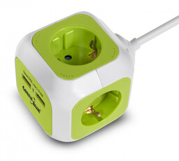 MagicCube poczwórne gniazdko prądowe GreenBlue, 2 wejścia USB,
