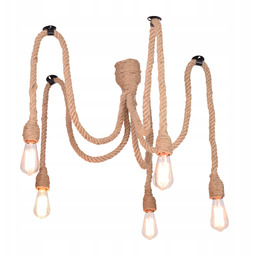 Lampa oprawa wisząca pająk 5xE27 sznur jutowy 1m