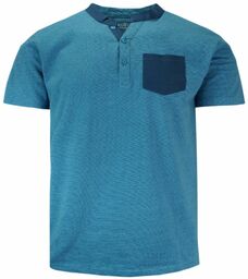 T-shirt Bawełniany z Guzikami przy Kołnierzyku, Niebieski