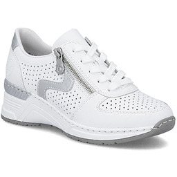 Skórzane sneakersy damskie na koturnie białe Rieker N4340-80