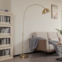 Lampa łukowa Lindby Lennart, mosiądz, regulowana wysokość, E27