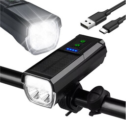 Lampka rowerowa solarna przód LED przednia światło roweru