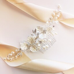 Kokonet, Grzebyk ślubny srebrny kwiaty kryształki ozdoba