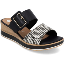 Skórzane klapki damskie na koturnie czarne Rieker Remonte