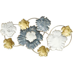 Printerland Metalowy obraz kwiaty 91x51x5 cm białe złoto