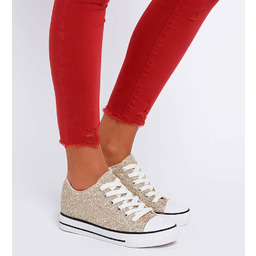 Złote trampki sneakersy na niskim koturnie