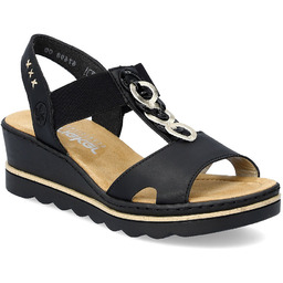 Sandały damskie na koturnie platformy komfortowe czarne Rieker