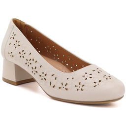 Czółenka damskie na klocku ażurowe beżowe Sergio Leone