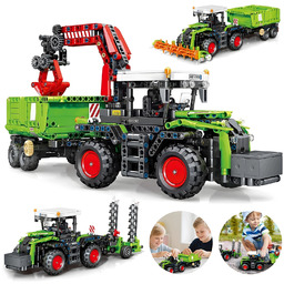 Zestaw klocków Z 3 modelami: traktor, pług