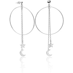 Kolczyki kółka gwiazdka & księżyc srebrne