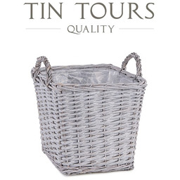 KWADRATOWY KOSZ WIKLINOWY Z UCHWYTAMI 26x26x25/30 cm