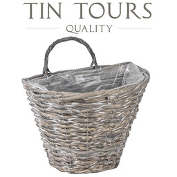 SZARY WIKLINOWY KOSZ KWIETNIK NA ŚCIANĘ 28x20x22/28 cm