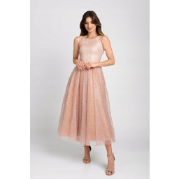 SWING FASHION PUDEŁKOWA SUKIENKA MIDI Z CEKINOWYM BROKATEM