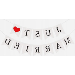 BANER CHORĄGIEWKI FLAGI JUST MARRIED GIRLANDA BIAŁY BROKATOWY
