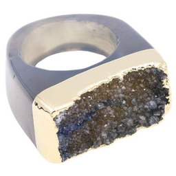 Pierścionek Agat Druza Złocony Rozmiar 18