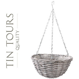SZARY WIKLINOWY KOSZ WISZĄCY NA KWIATY 28x28x15/50 cm