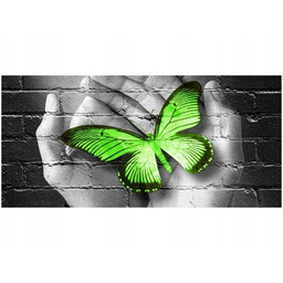Obraz Green Butterfly motyl dłoń cegła