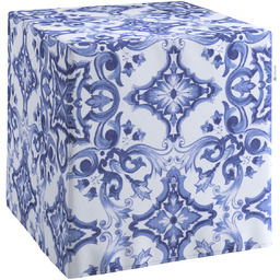 Puf kostka, niebieskie wzory na białym tle, 40