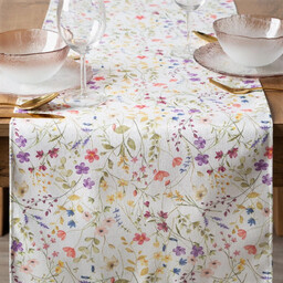 Obrus plamoodporny biały w kolorowe kwiaty OJE-01