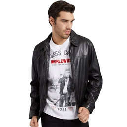 Guess Męska Klasyczna Kurtka Ramoneska ze Skóry Naturalnej