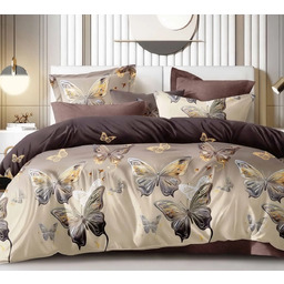 Pościel flanelowa beżowa w motyle PFY-144