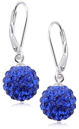 Eleganckie wiszące kolczyki szafirowe kuleczki Swarovski 10mm shamballa