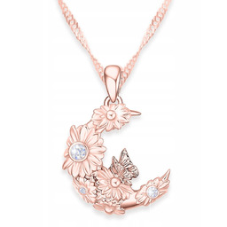 Naszyjnik Pozłacany z Półksiężycem Księżyc Kwiat Życia Motyl